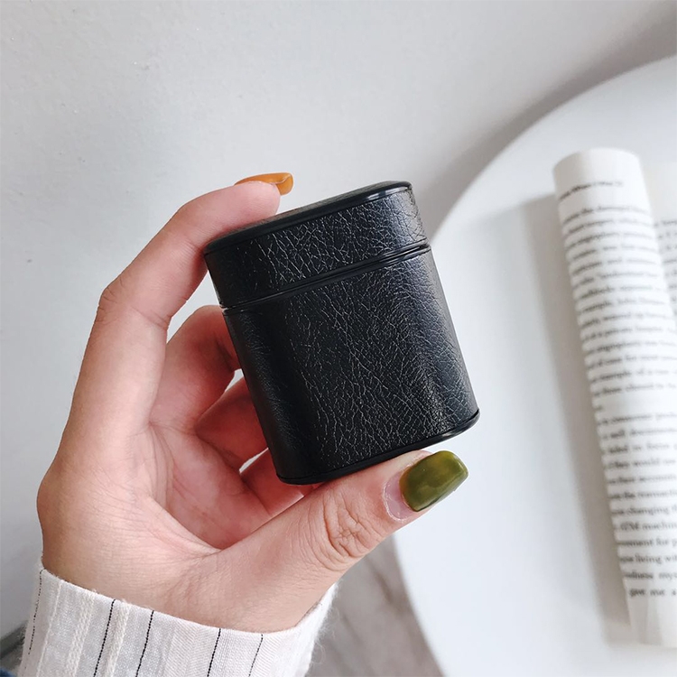 

Leather Square Earphones Shockproof Protective Case for Apple AirPods 1 / 2(Black)