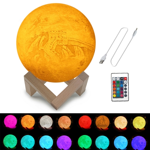 

Customized 16-colors 3D Print Moon Lamp USB Charging Energy-saving LED Night Light with Remote Control & Wooden Holder Base, Diameter:8cm
