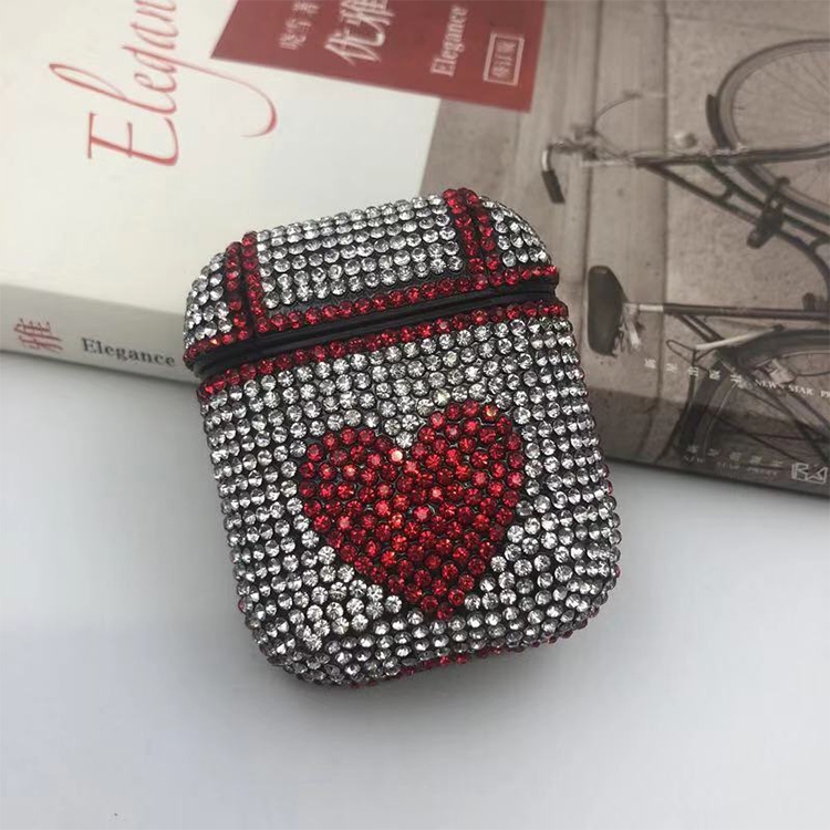 

Love Pattern Diamonds Glitter Earphones Shockproof Protective Case for Apple AirPods 1 / 2(Red)