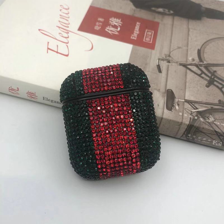 

Diamonds Glitter Earphones Shockproof Protective Case for Apple AirPods 1 / 2(Green Red)