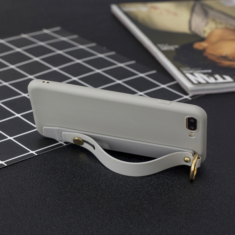 

Shockproof Solid Color TPU Case with Wristband For iPhone 8 Plus / 7 Plus(Grey)