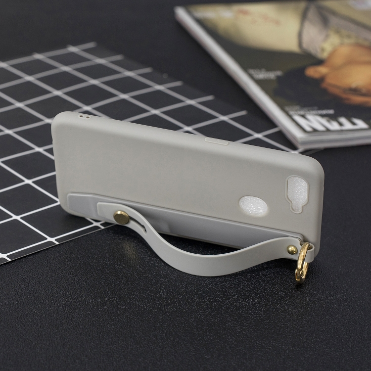 

Shockproof Solid Color TPU Case with Wristband For OPPO F9(Grey)