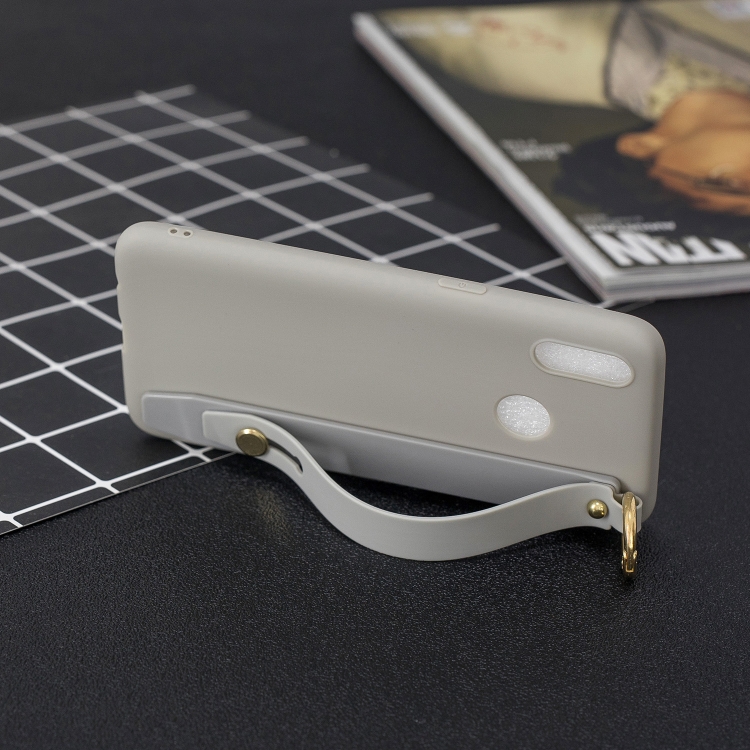 

Shockproof Solid Color TPU Case with Wristband For OPPO Realme 3 Pro(Grey)