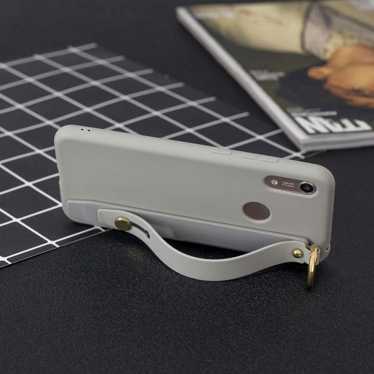 

Shockproof Solid Color TPU Case with Wristband For Huawei Y6 (2019)(Grey)