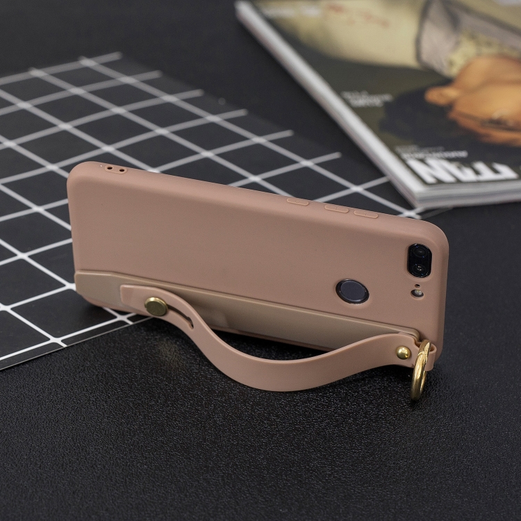 

Shockproof Solid Color TPU Case with Wristband For Huawei Honor 9 Lite(Coffee)