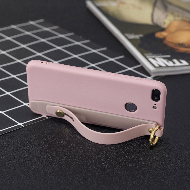 

Shockproof Solid Color TPU Case with Wristband For Huawei Honor 9 Lite(Pink)