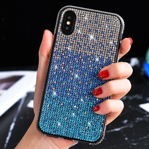 

TPU + Epoxy Flash Diamond Tri-Color Gradient Phone Protective Case for iPhone XS / X(Gradient Blue)