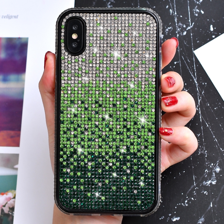 

TPU + Epoxy Flash Diamond Tri-Color Gradient Phone Protective Case for iPhone XS / X(Gradient Green)
