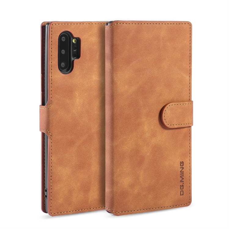 

DG.MING Retro Oil Side Horizontal Flip Case with Holder & Card Slots & Wallet for Galaxy Note 10+(Brown)