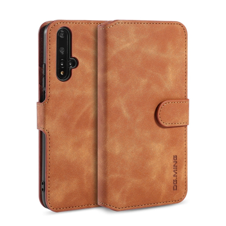 

DG.MING Retro Oil Side Horizontal Flip Case with Holder & Card Slots & Wallet for Huawei Honor 20(Brown)