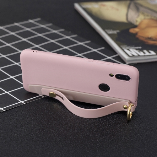 

Shockproof Solid Color TPU Case with Wristband For Xiaomi Redmi Note 7(Pink)