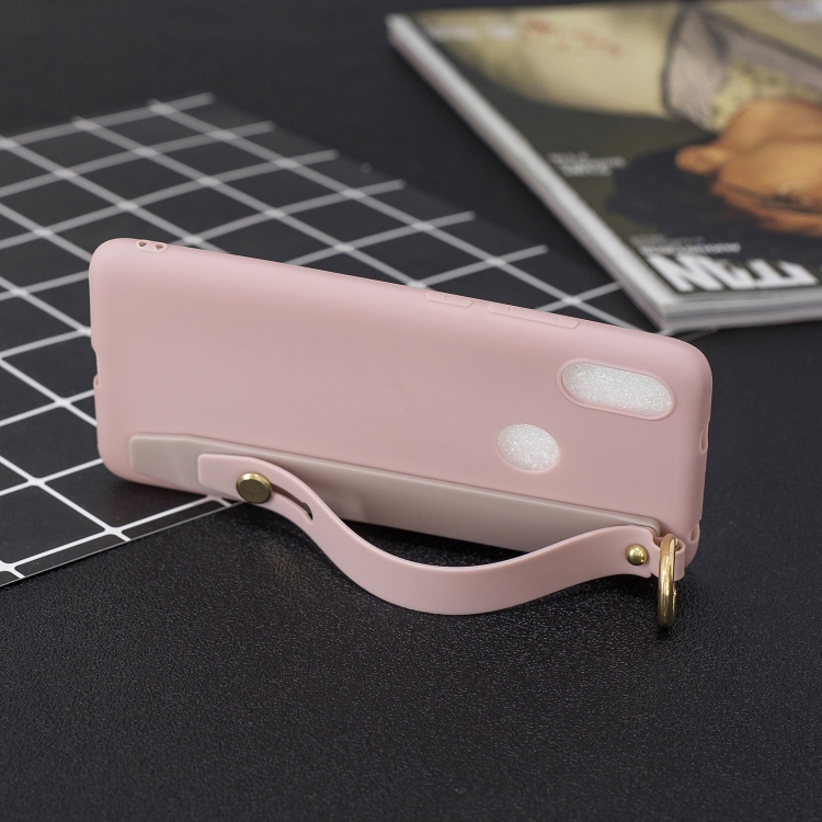 

Shockproof Solid Color TPU Case with Wristband For Xiaomi Redmi S2(Pink)