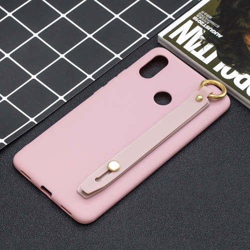 

Shockproof Solid Color TPU Case with Wristband For Xiaomi Mi Max 3(Pink)