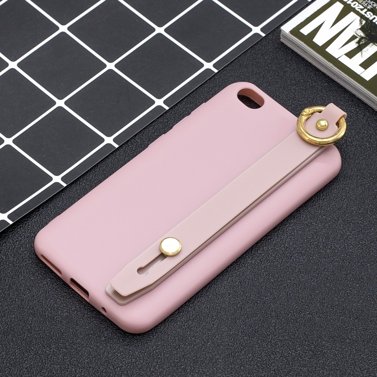 

Shockproof Solid Color TPU Case with Wristband For Xiaomi Redmi Go(Pink)