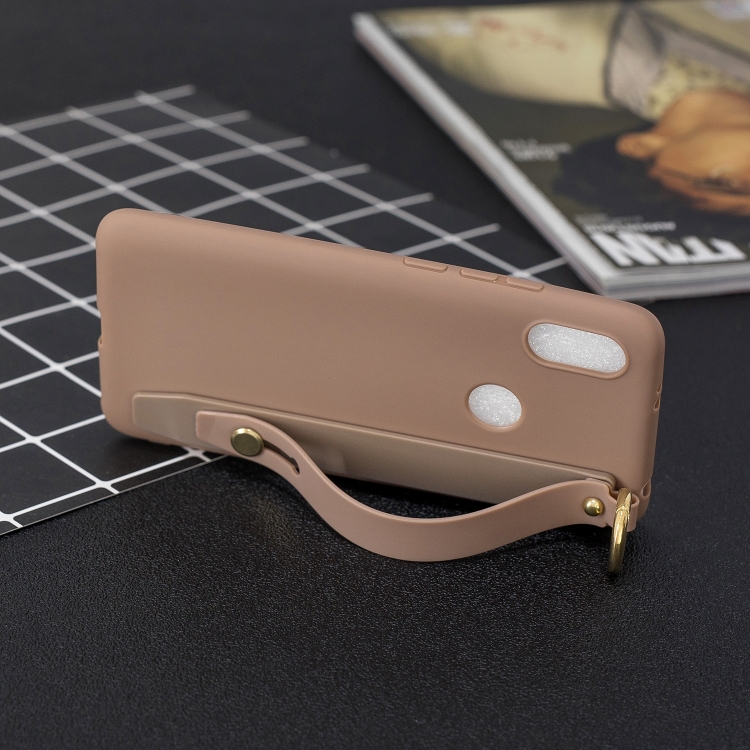

Shockproof Solid Color TPU Case with Wristband For Xiaomi Mi 6X / A2(Coffee)