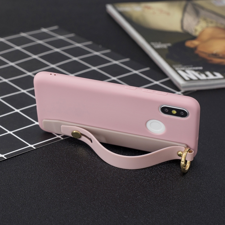 

Shockproof Solid Color TPU Case with Wristband For Xiaomi Mi 8 SE(Pink)