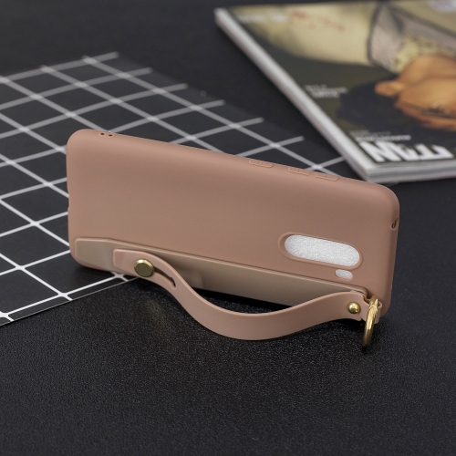 

Shockproof Solid Color TPU Case with Wristband For Xiaomi Pocophone F1(Coffee)