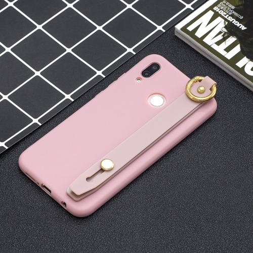 

Shockproof Solid Color TPU Case with Wristband For Huawei P20 Lite(Pink)