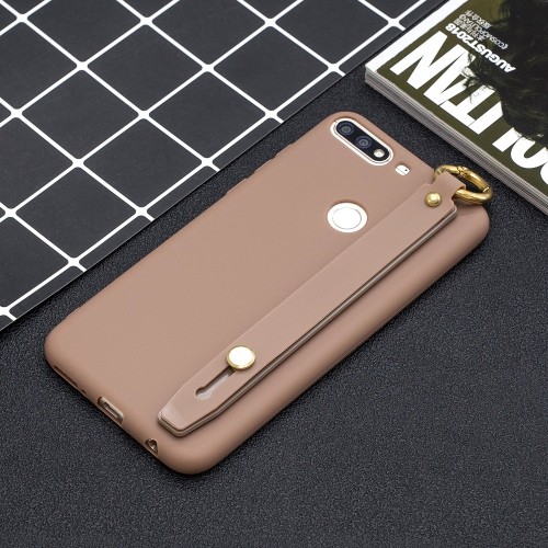 

Shockproof Solid Color TPU Case with Wristband For Huawei Honor 7C(Coffee)
