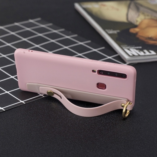 

Shockproof Solid Color TPU Case with Wristband For Galaxy A9 (2018)(Pink)