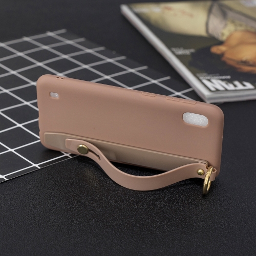 

Shockproof Solid Color TPU Case with Wristband For Galaxy A10(Coffee)