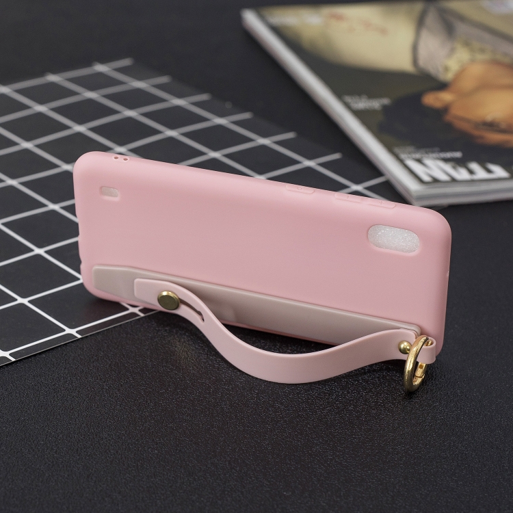 

Shockproof Solid Color TPU Case with Wristband For Galaxy A10(Pink)