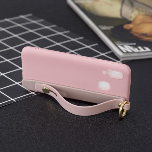 

Shockproof Solid Color TPU Case with Wristband For Galaxy A40(Pink)