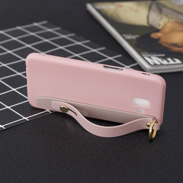 

Shockproof Solid Color TPU Case with Wristband For Galaxy J6+(Pink)