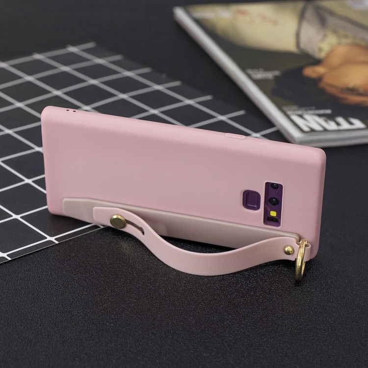

Shockproof Solid Color TPU Case with Wristband For Galaxy Note9(Pink)