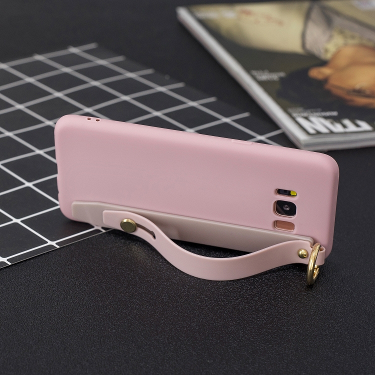 

Shockproof Solid Color TPU Case with Wristband For Galaxy S8(Pink)