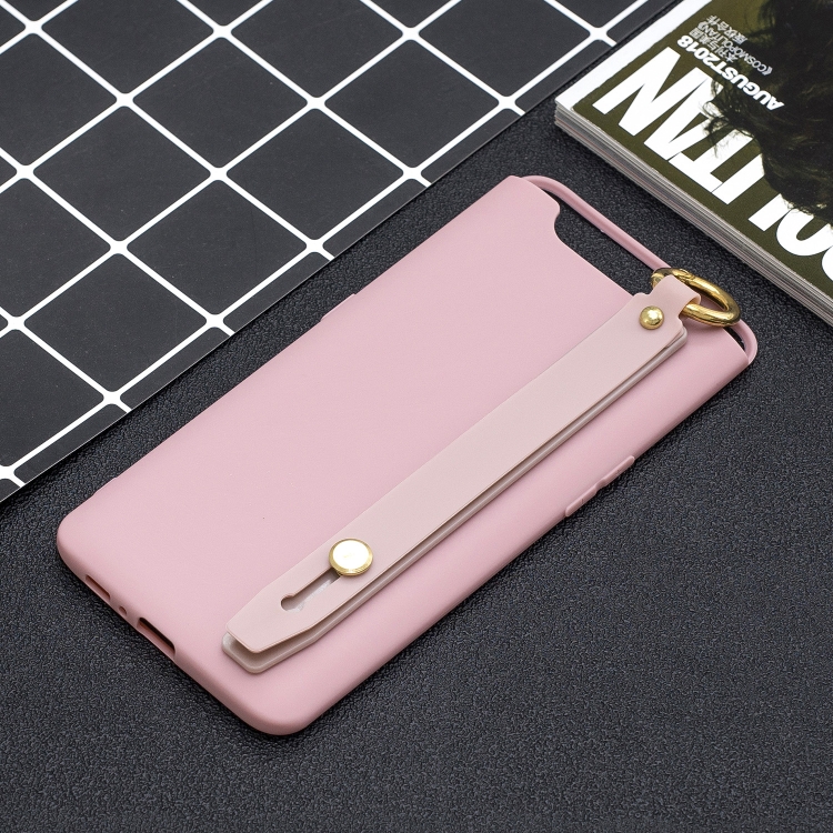 

Shockproof Solid Color TPU Case with Wristband For Galaxy A80(Pink)