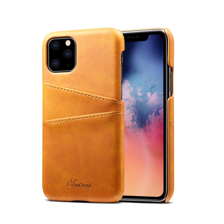 

Suteni Calf Texture Back Cover Protective Case with Card Slots for iPhone 11 Pro Max(Khaki)