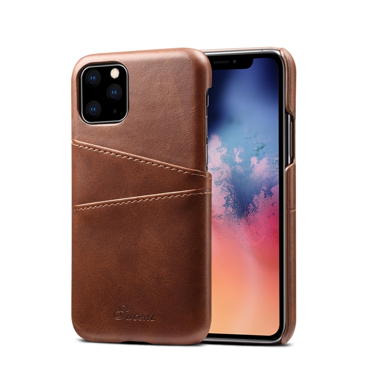 

Suteni Calf Texture Back Cover Protective Case with Card Slots for iPhone 11 Pro Max(Brown)