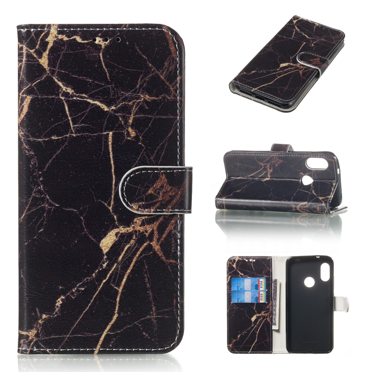 

Colored Drawing Marble Pattern Horizontal Flip PU Leather Case with Holder & Card Slots & Wallet For Xiaomi Redmi 6 Pro / Mi A2 Lite(Black Gold)