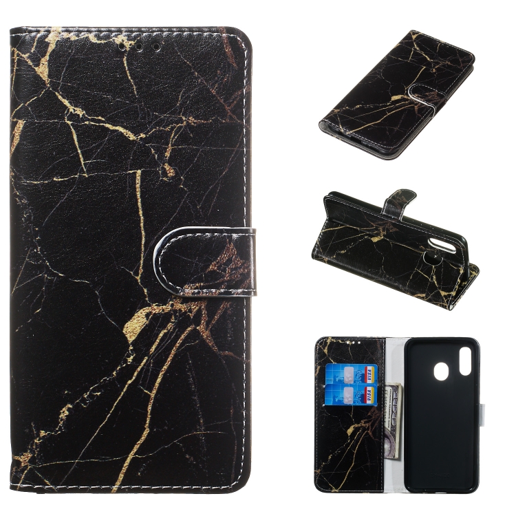

Colored Drawing Marble Pattern Horizontal Flip PU Leather Case with Holder & Card Slots & Wallet For Galaxy A20e(Black Gold)