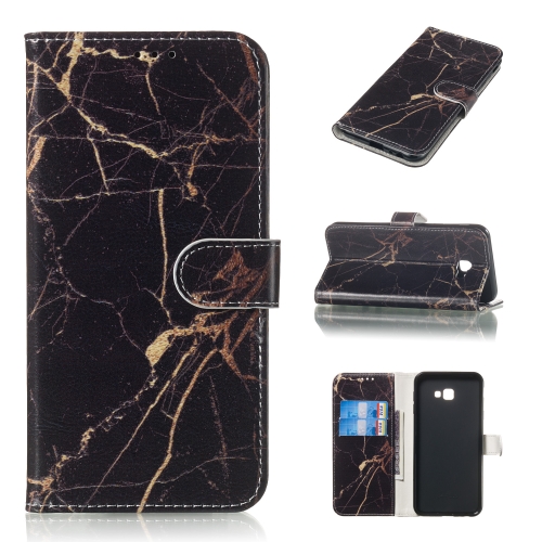 

Colored Drawing Marble Pattern Horizontal Flip PU Leather Case with Holder & Card Slots & Wallet For Galaxy J4+(Black Gold)