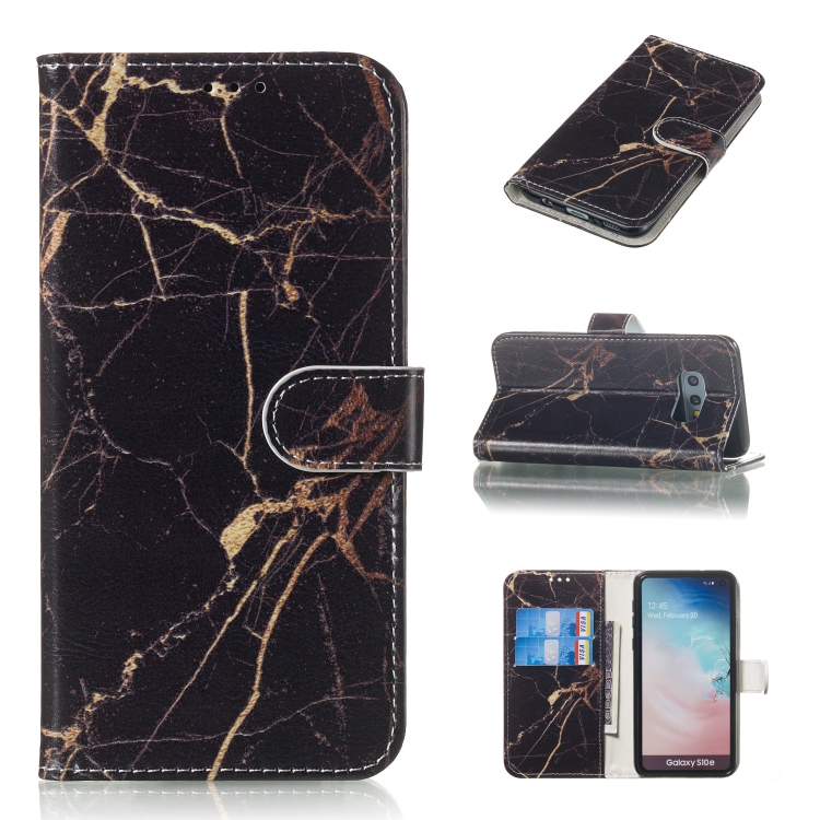 

Colored Drawing Marble Pattern Horizontal Flip PU Leather Case with Holder & Card Slots & Wallet For Galaxy S10e(Black Gold)
