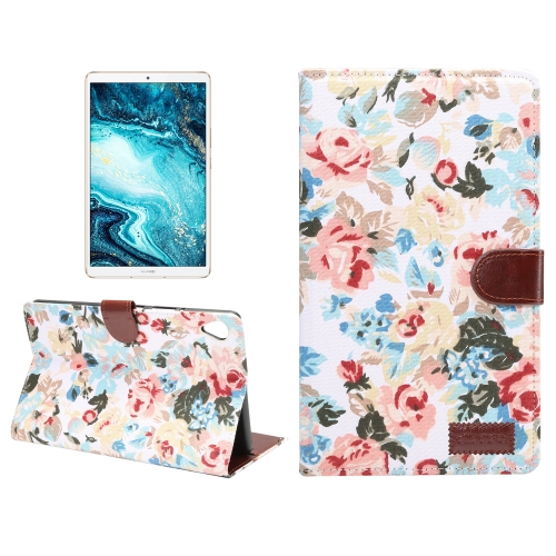 

Dibase Flower Pattern Cloth Surface Horizontal Flip PC + PU Leather Case with Holder & Card Slots & Sleep / Wake-up Function For Huawei MediaPad M6 8.4(Light Blue)