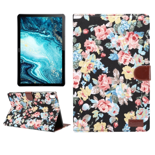 

Dibase Flower Pattern Cloth Surface Horizontal Flip PC + PU Leather Case with Holder & Card Slots & Sleep / Wake-up Function For Huawei MediaPad M6 10.8(Black)