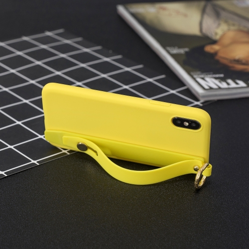 

Shockproof Solid Color TPU Case with Wristband For iPhone XS / X(Yellow)