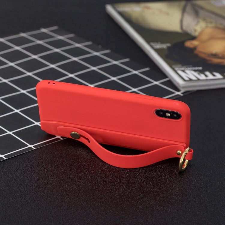 

Shockproof Solid Color TPU Case with Wristband For iPhone XS / X(Red)