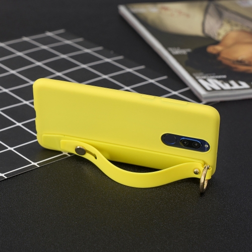 

Shockproof Solid Color TPU Case with Wristband For Huawei Mate 10 Lite / Maimang 6(Yellow)