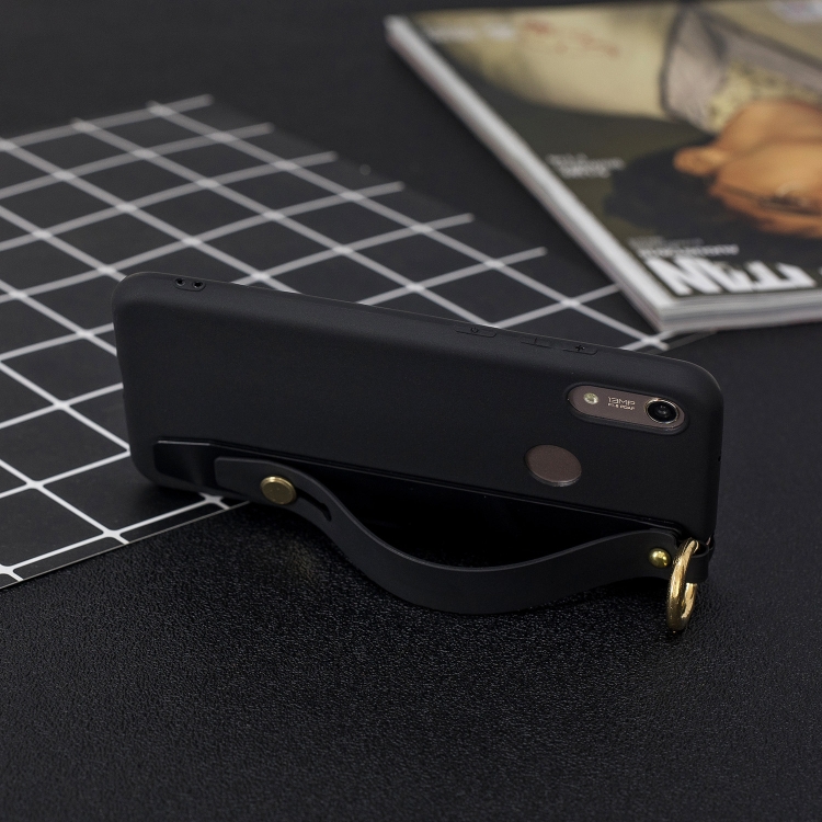 

Shockproof Solid Color TPU Case with Wristband For Huawei P20 Lite(Black)
