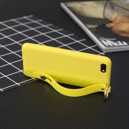 

Shockproof Solid Color TPU Case with Wristband For Huawei Y5 Prime (2018)(Yellow)