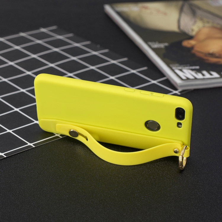 

Shockproof Solid Color TPU Case with Wristband For Huawei Honor 9 Lite(Yellow)