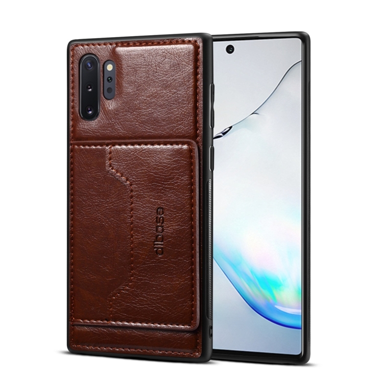 

Dibase TPU + PC + PU Crazy Horse Texture Protective Case with Holder & Card Slots for Galaxy Note 10+(Coffee)
