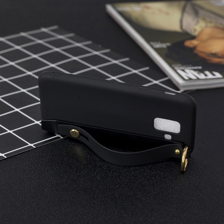 

Shockproof Solid Color TPU Case with Wristband For Galaxy A6 (2018)(Black)