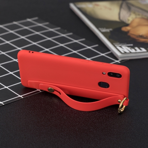 

Shockproof Solid Color TPU Case with Wristband For Galaxy A40(Red)
