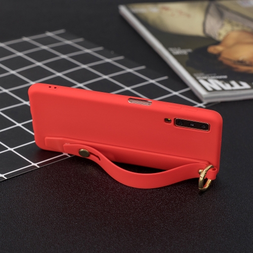

Shockproof Solid Color TPU Case with Wristband For Galaxy A70(Red)