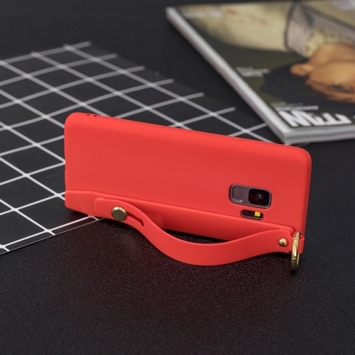 

Shockproof Solid Color TPU Case with Wristband For Galaxy S9+(Red)